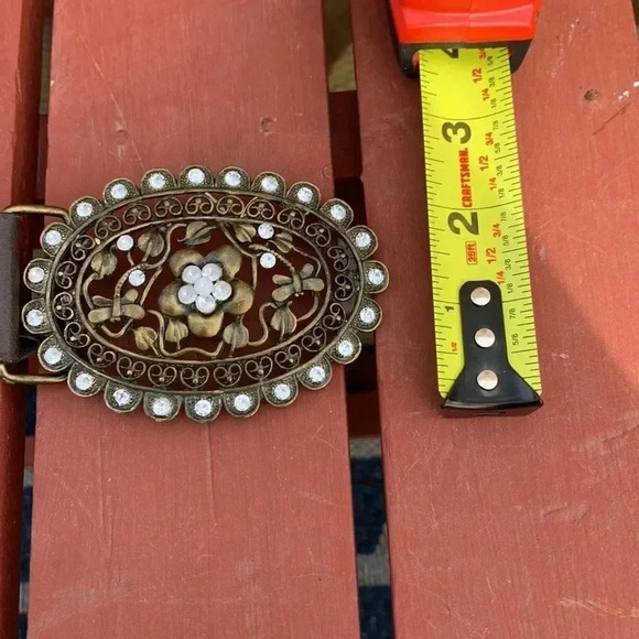 Source Unknown Faux Leather Belt w Filigree Buckle w Faux Crystals XL Brown - Picture 7 of 10